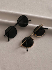 2pcs Retro Geometric Round Eyeglasses