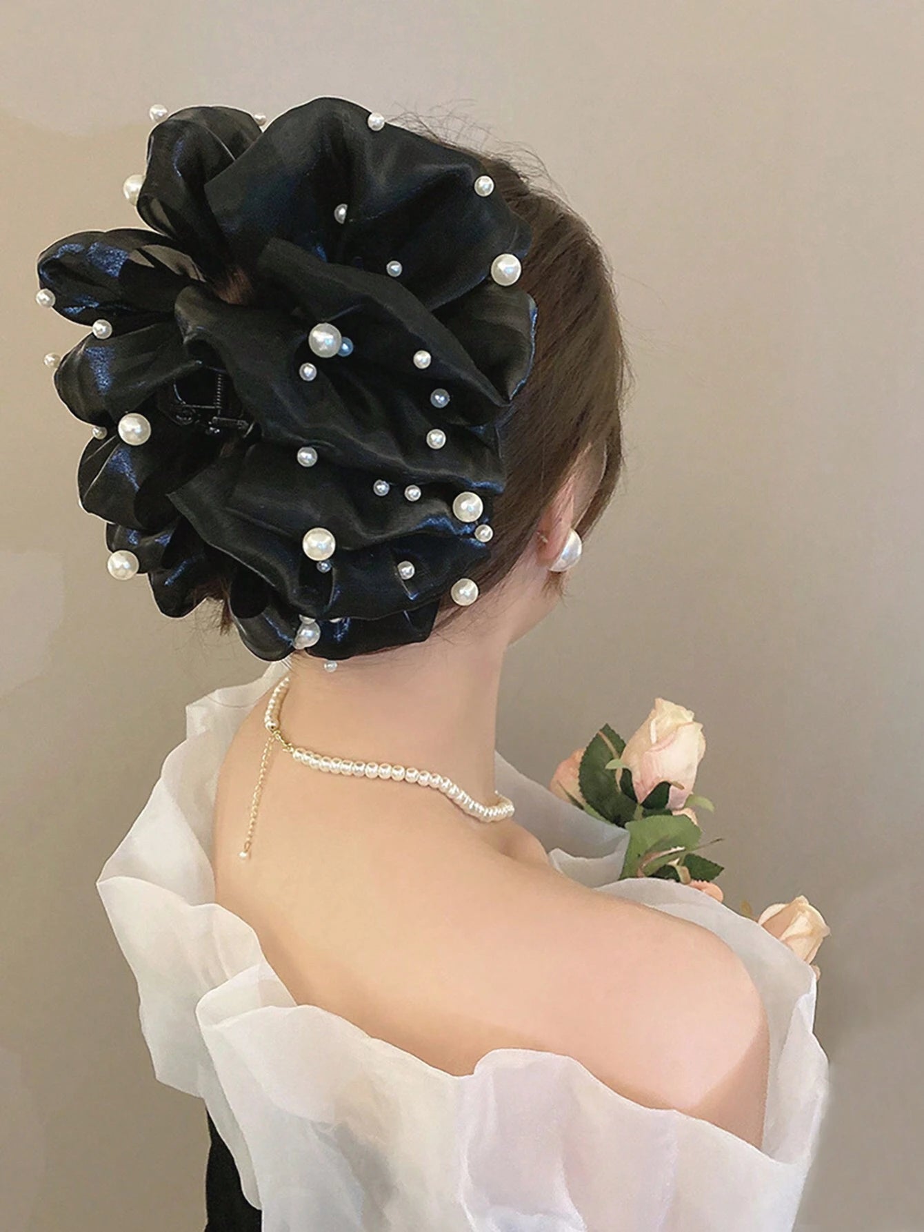 1pc Large Double-Sided Cloud-Shaped Faux Pearl Bow Hair Claw