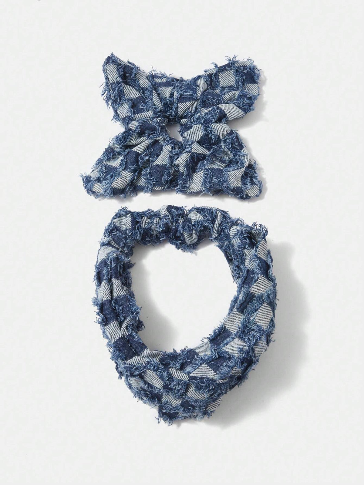 Frayed Denim Plaid Scrunchie Set