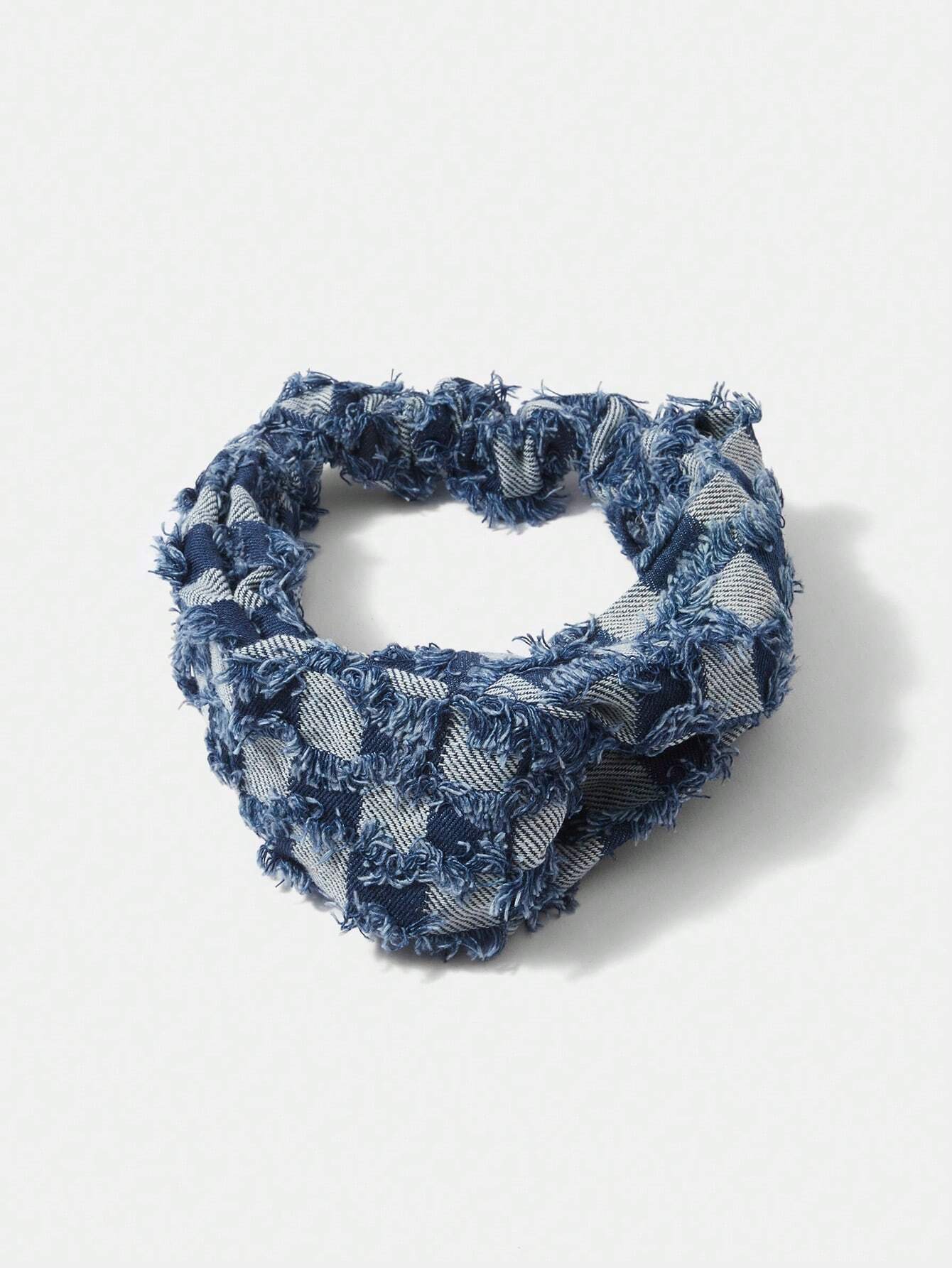 Frayed Denim Plaid Scrunchie Set