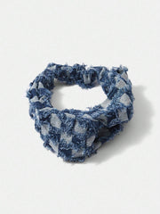 Frayed Denim Plaid Scrunchie Set