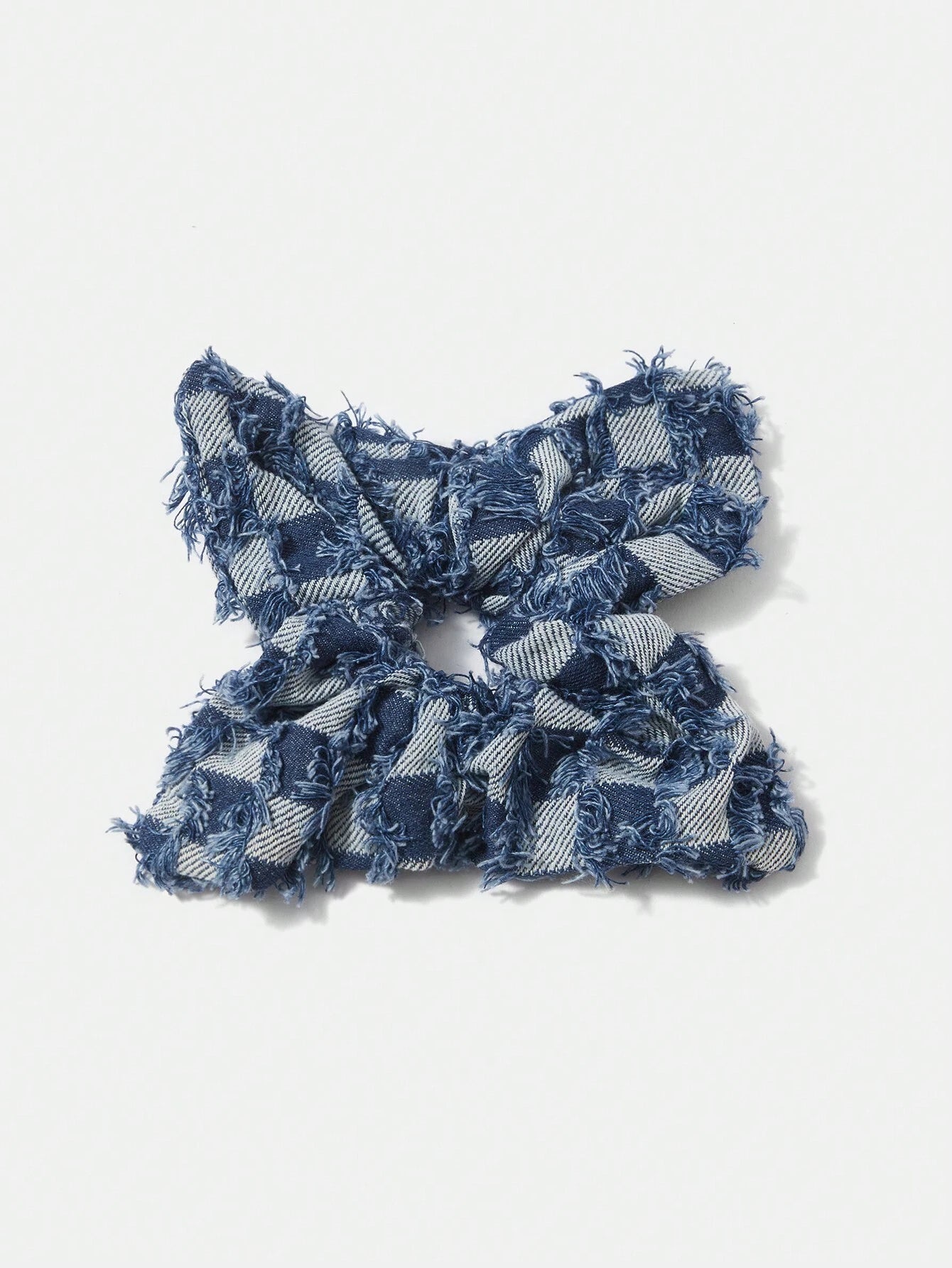 Frayed Denim Plaid Scrunchie Set