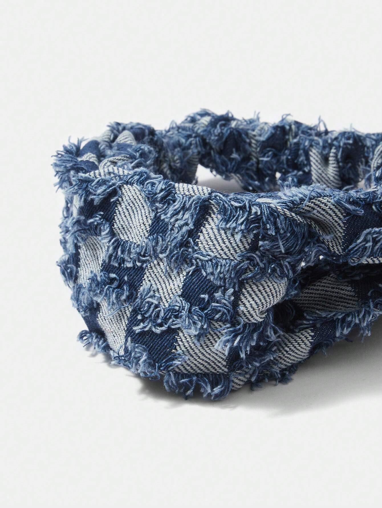 Frayed Denim Plaid Scrunchie Set