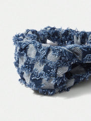 Frayed Denim Plaid Scrunchie Set