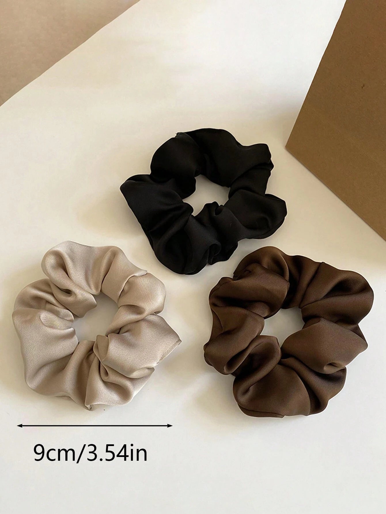 3pc Vintage French Silk Satin Scrunchies Elegant Hair Ties