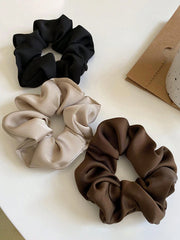 3pc Vintage French Silk Satin Scrunchies Elegant Hair Ties
