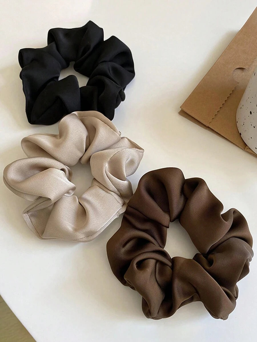 3pc Vintage French Silk Satin Scrunchies Elegant Hair Ties