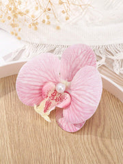 1pc Bohemian Butterfly Orchid Faux Pearl Flower Hair Clip - Light Pink