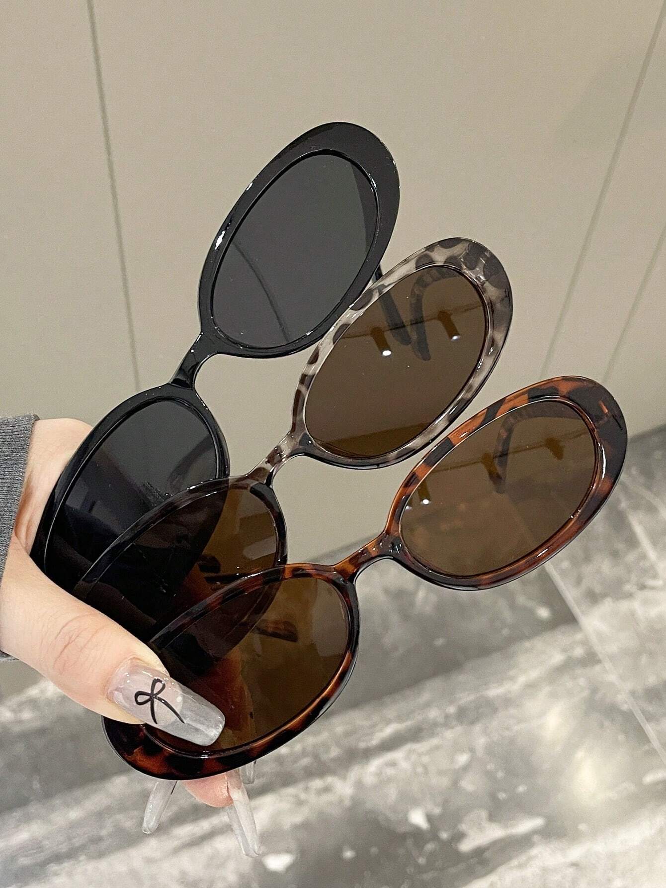 3pc Oval Frame Sunglasses Set Classic Style