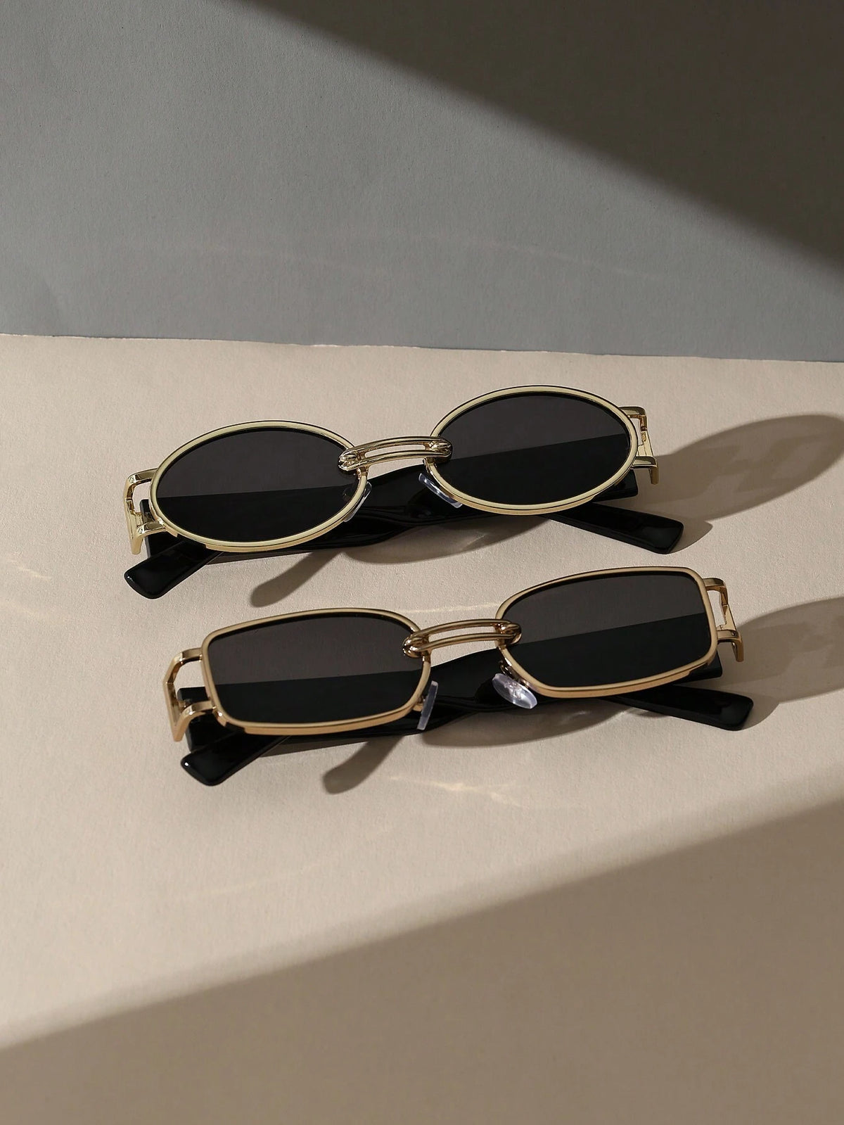 2pcs Vintage Oval & Rectangle Copper Frame Glasses