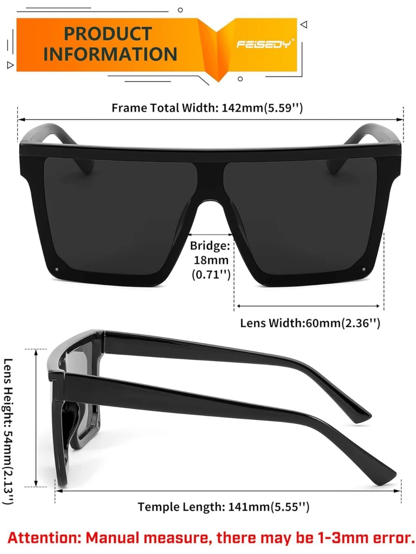 1pc Fashionable Oversized Square Frame Fashion Glasses