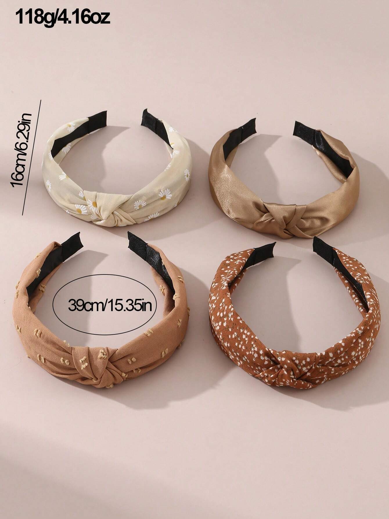 4Pcs Daisy Floral Print Headband Set
