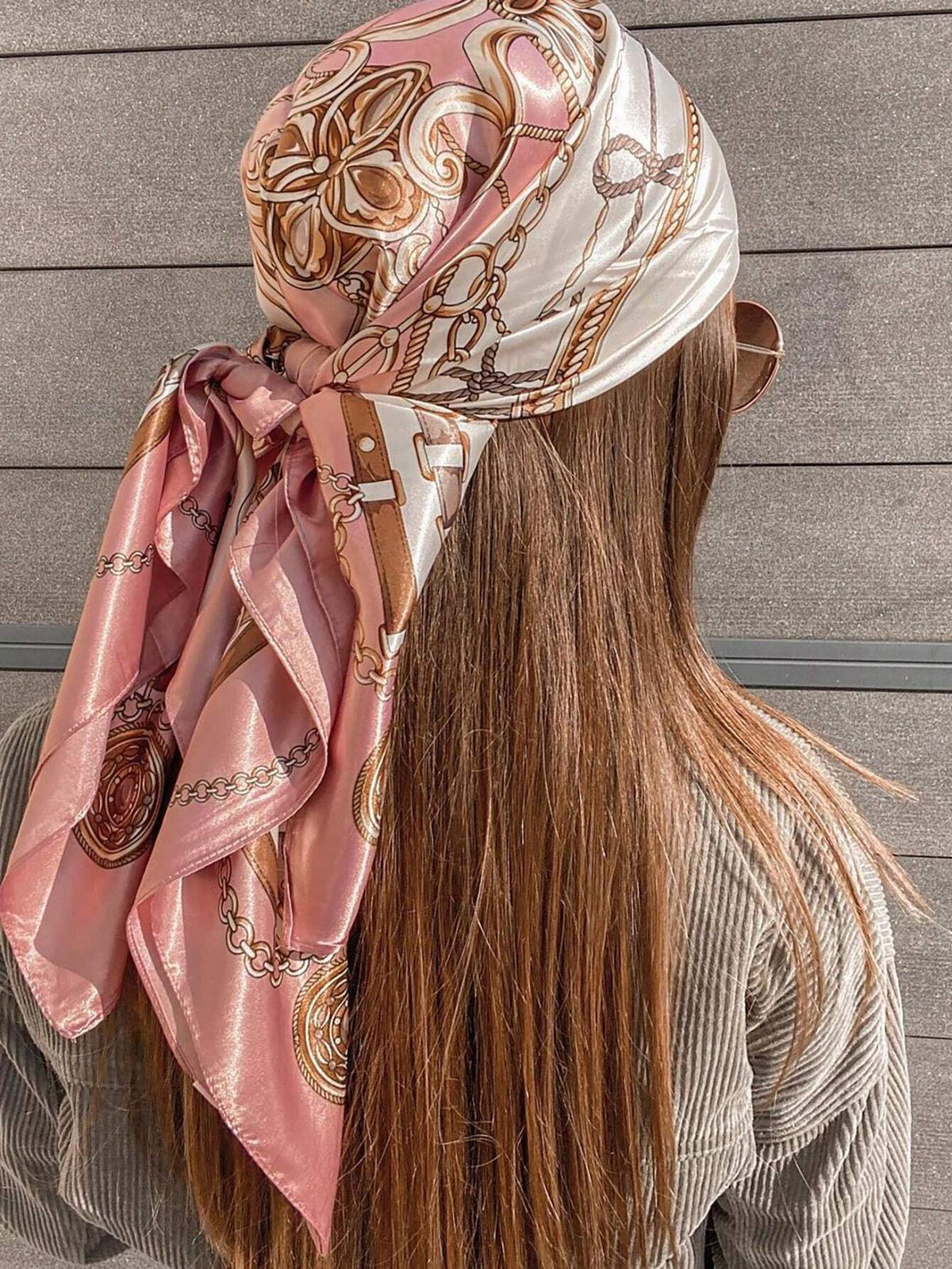 1pc Light Pink Printed Satin Square Scarf