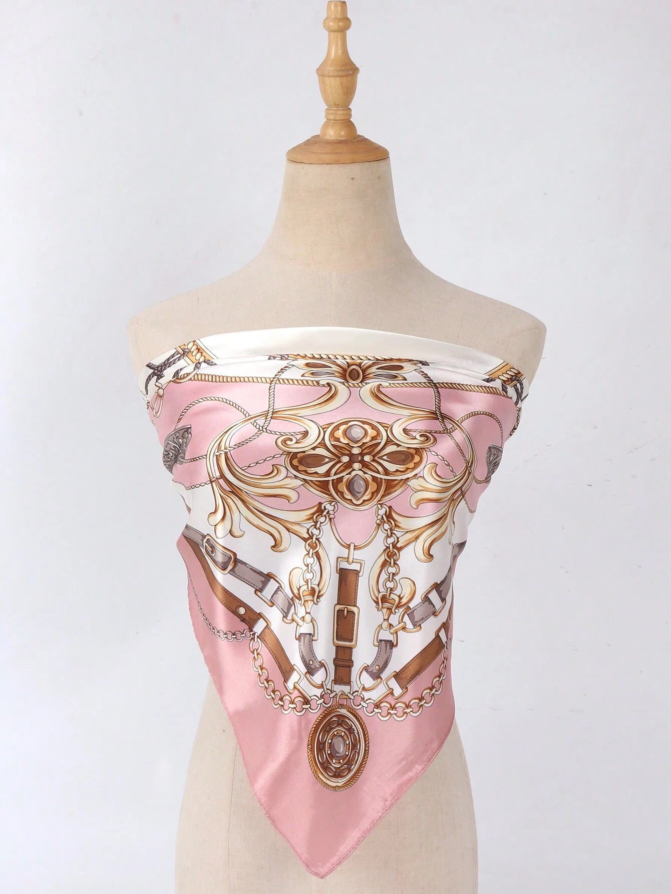 1pc Light Pink Printed Satin Square Scarf