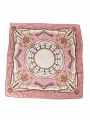 1pc Light Pink Printed Satin Square Scarf