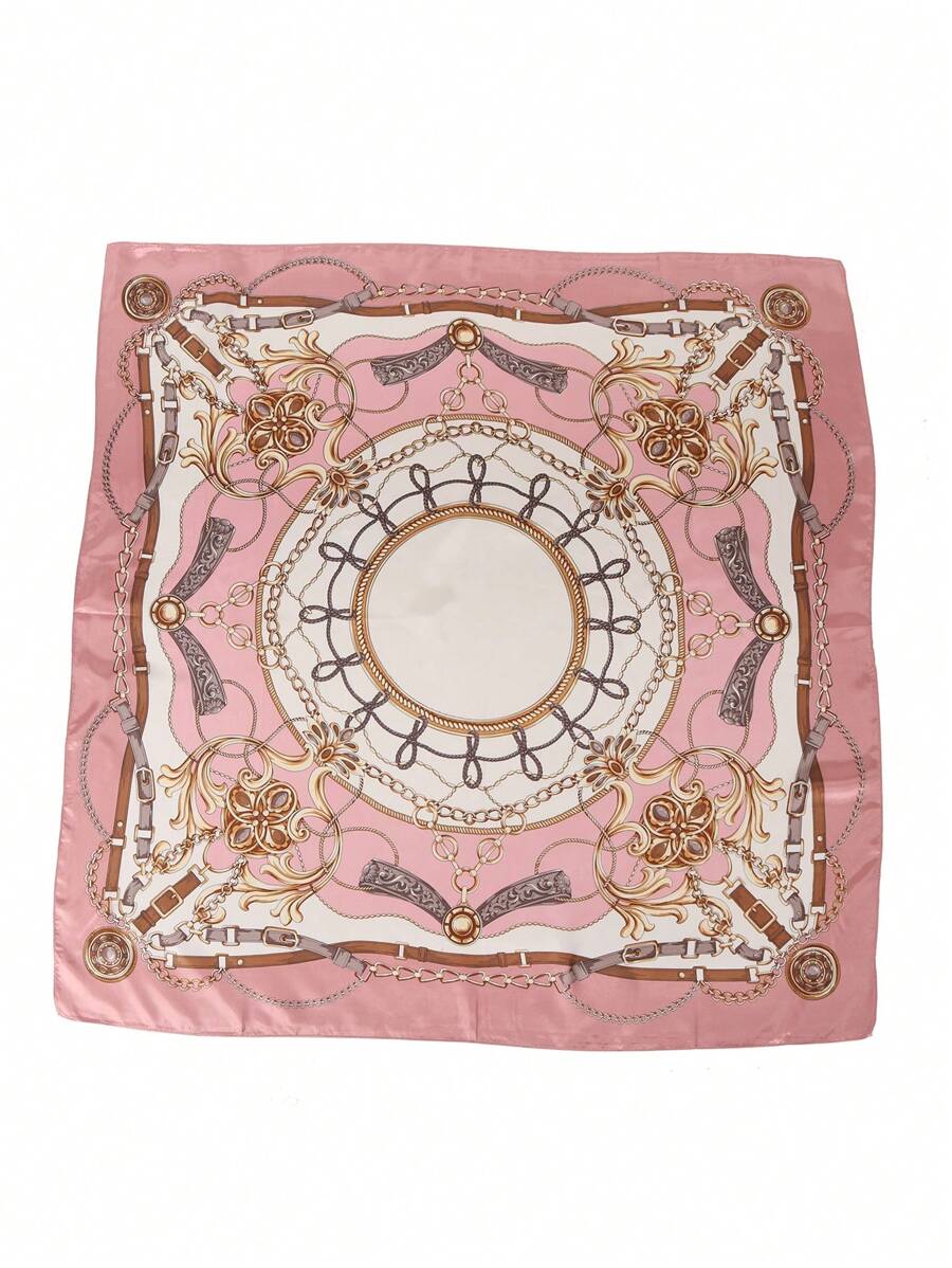 1pc Light Pink Printed Satin Square Scarf