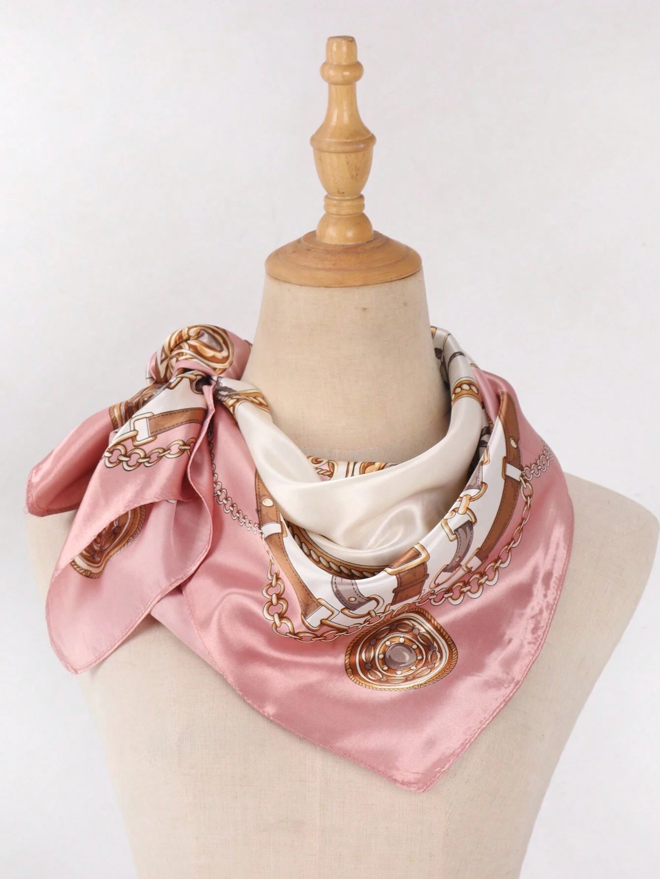 1pc Light Pink Printed Satin Square Scarf