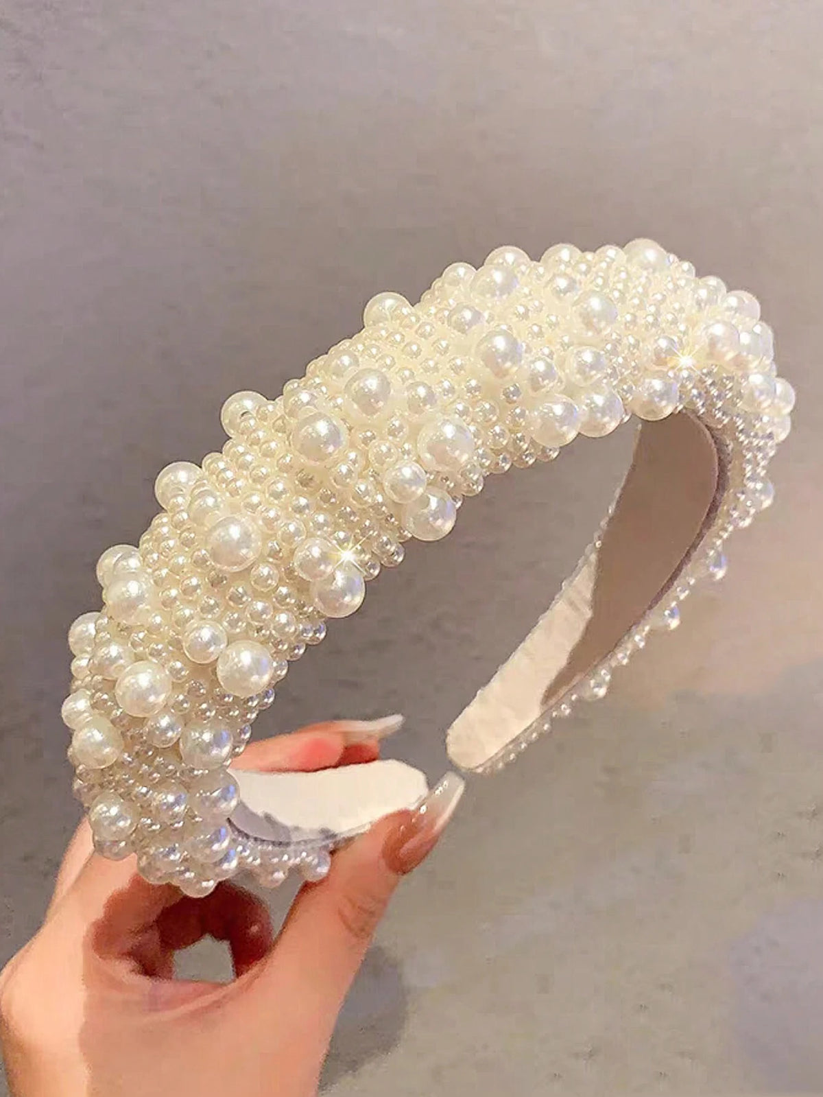 High Crown Beaded Headband Faux Pearls