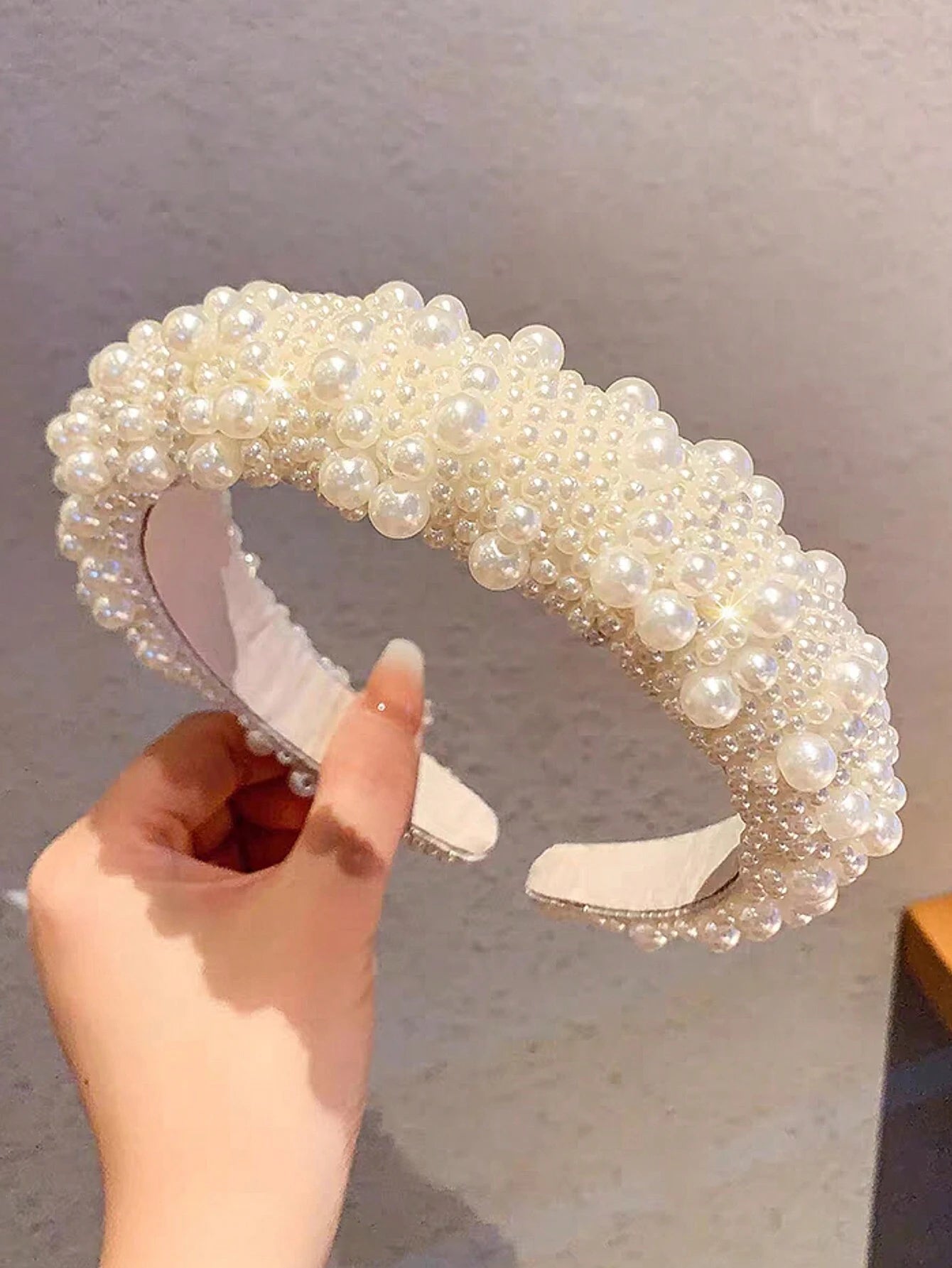 High Crown Beaded Headband Faux Pearls