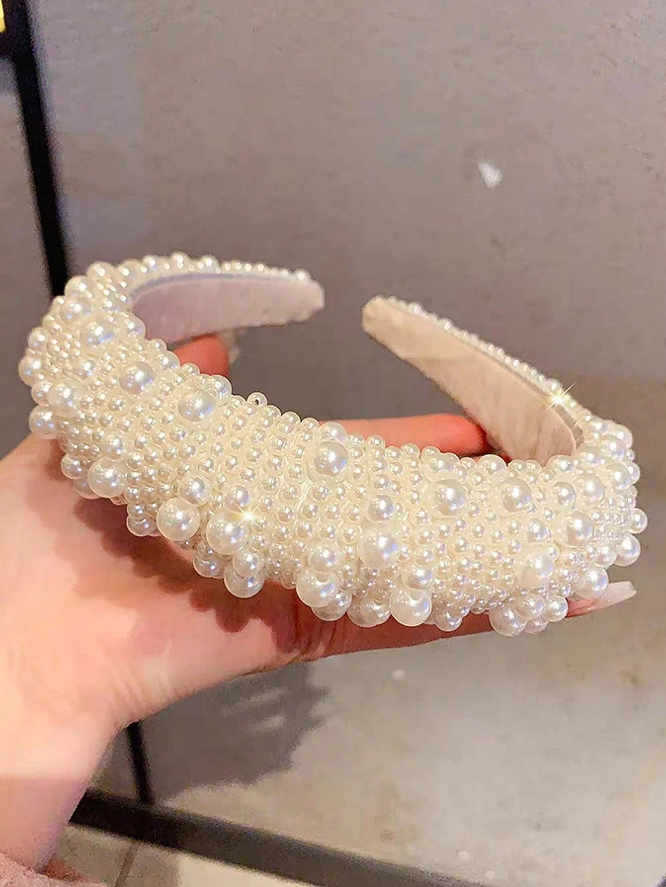 High Crown Beaded Headband Faux Pearls