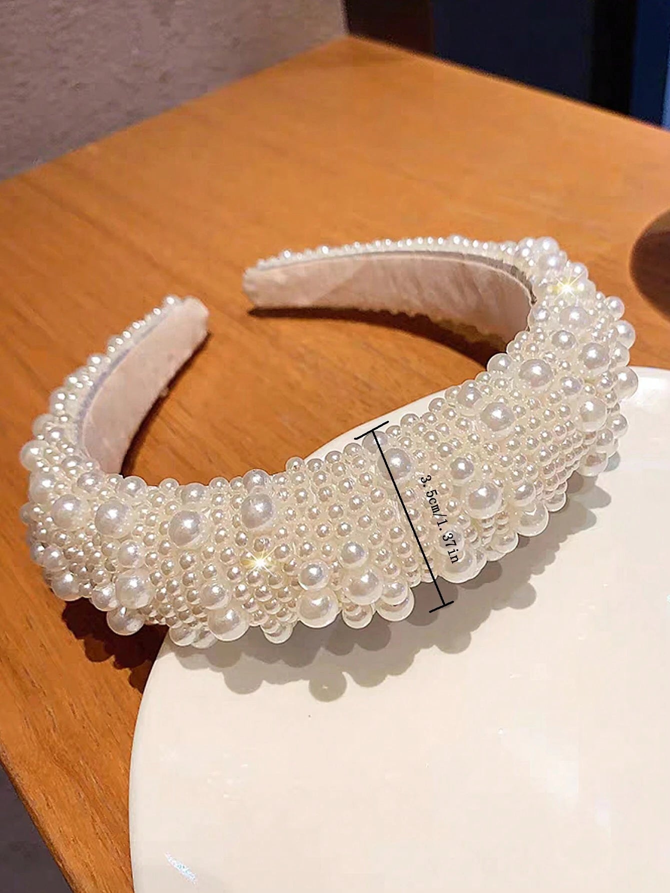 High Crown Beaded Headband Faux Pearls