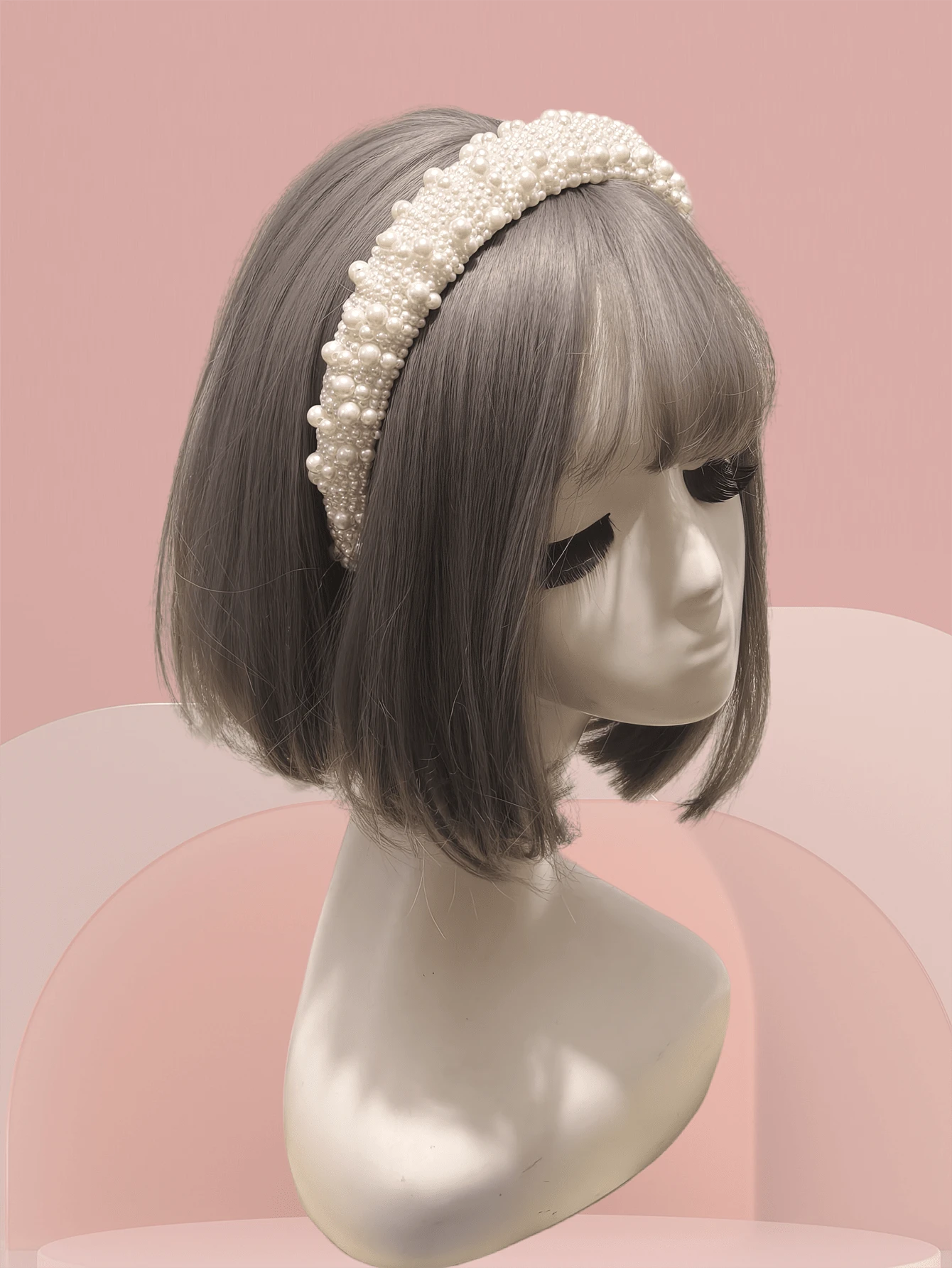 High Crown Beaded Headband Faux Pearls