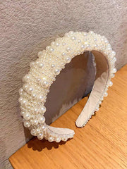 High Crown Beaded Headband Faux Pearls