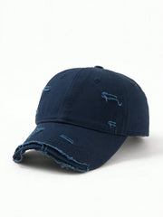 1pc Solid Color Distressed Baseball Cap - Navy