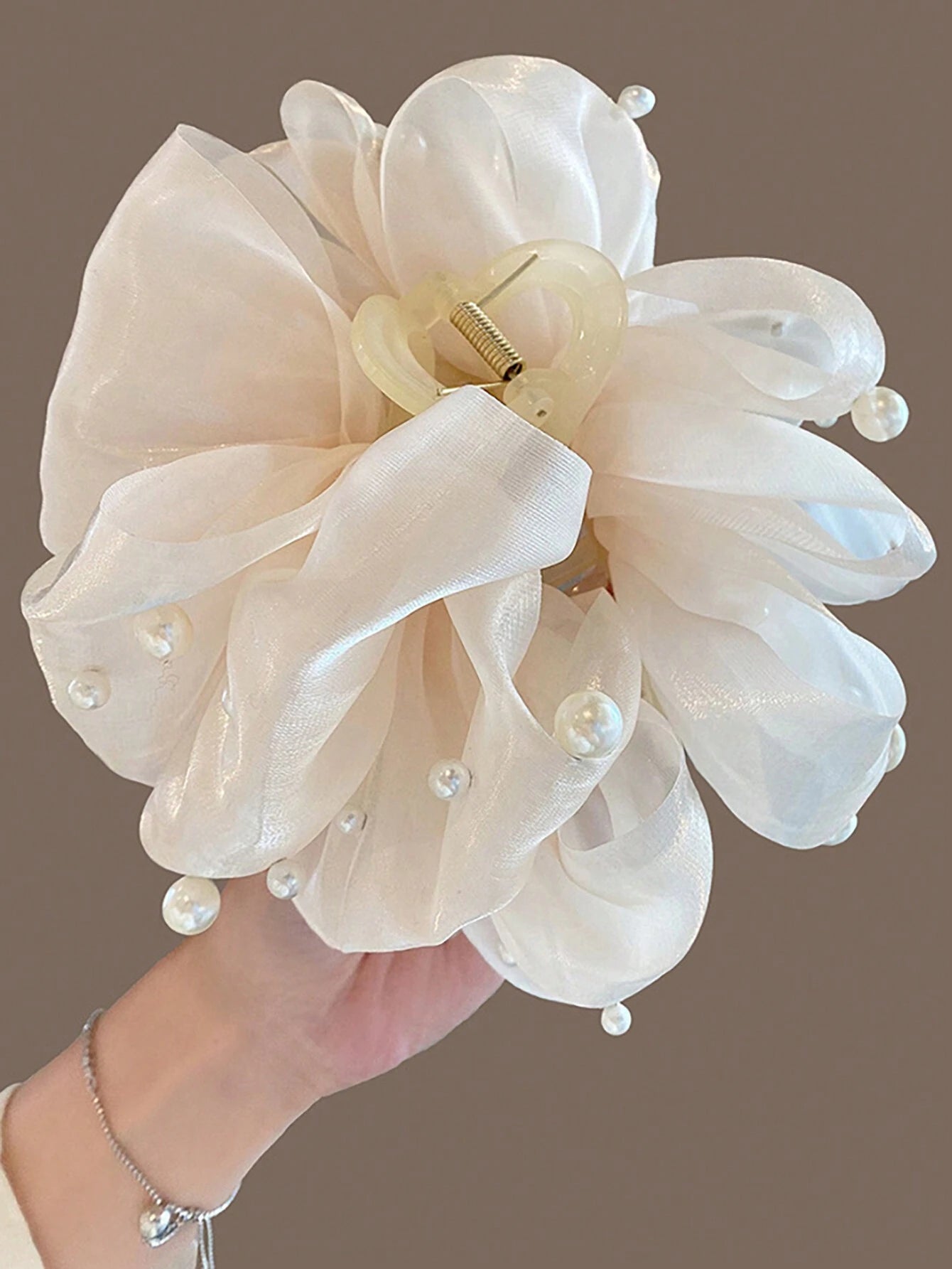 1pc Large Double-Sided Cloud-Shaped Faux Pearl Bow Hair Claw