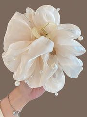 1pc Large Double-Sided Cloud-Shaped Faux Pearl Bow Hair Claw