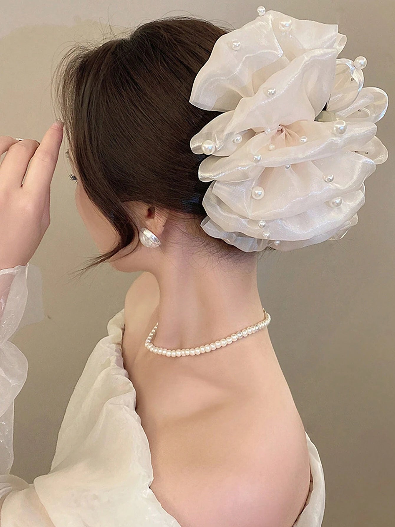 1pc Large Double-Sided Cloud-Shaped Faux Pearl Bow Hair Claw