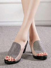 High-Heeled Gold Ankle Strap Sandals