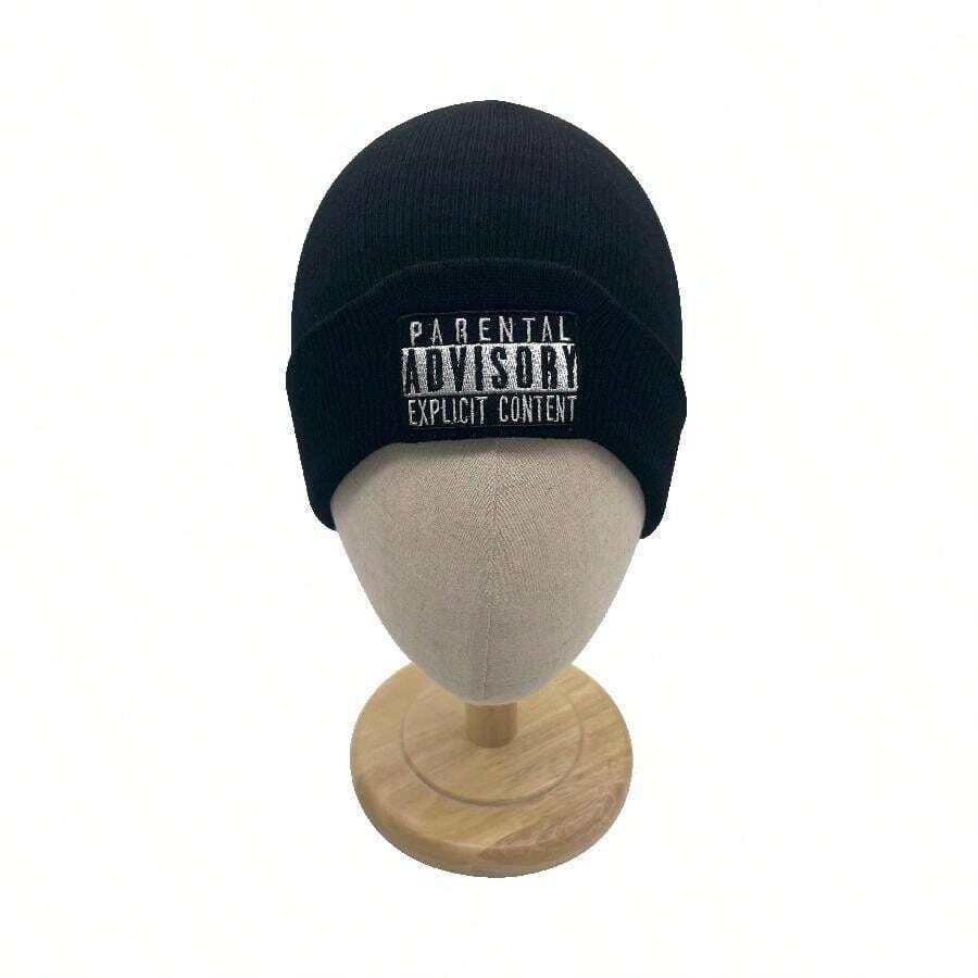 1pc Knitted Beanie Hat With Embroidered Letter