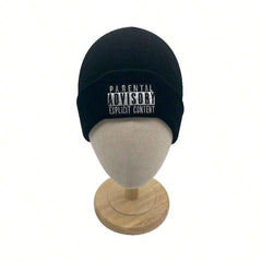 1pc Knitted Beanie Hat With Embroidered Letter