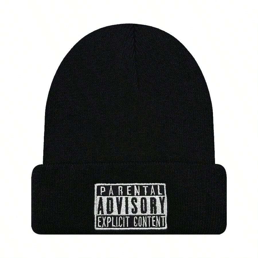 1pc Knitted Beanie Hat With Embroidered Letter