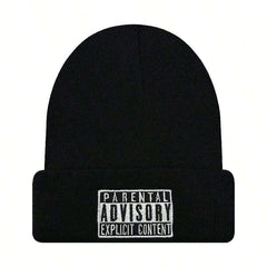 1pc Knitted Beanie Hat With Embroidered Letter