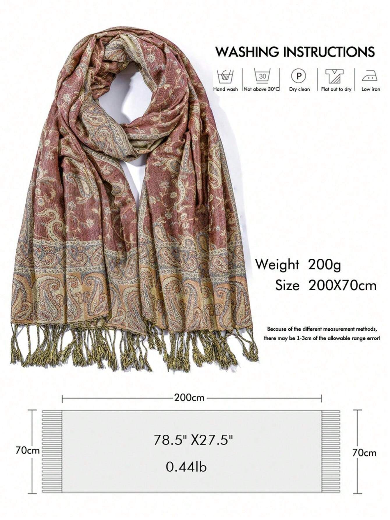 1pc Bohemian Style Vintage Paisley Double-Sided Jacquard Pashmina Scarf