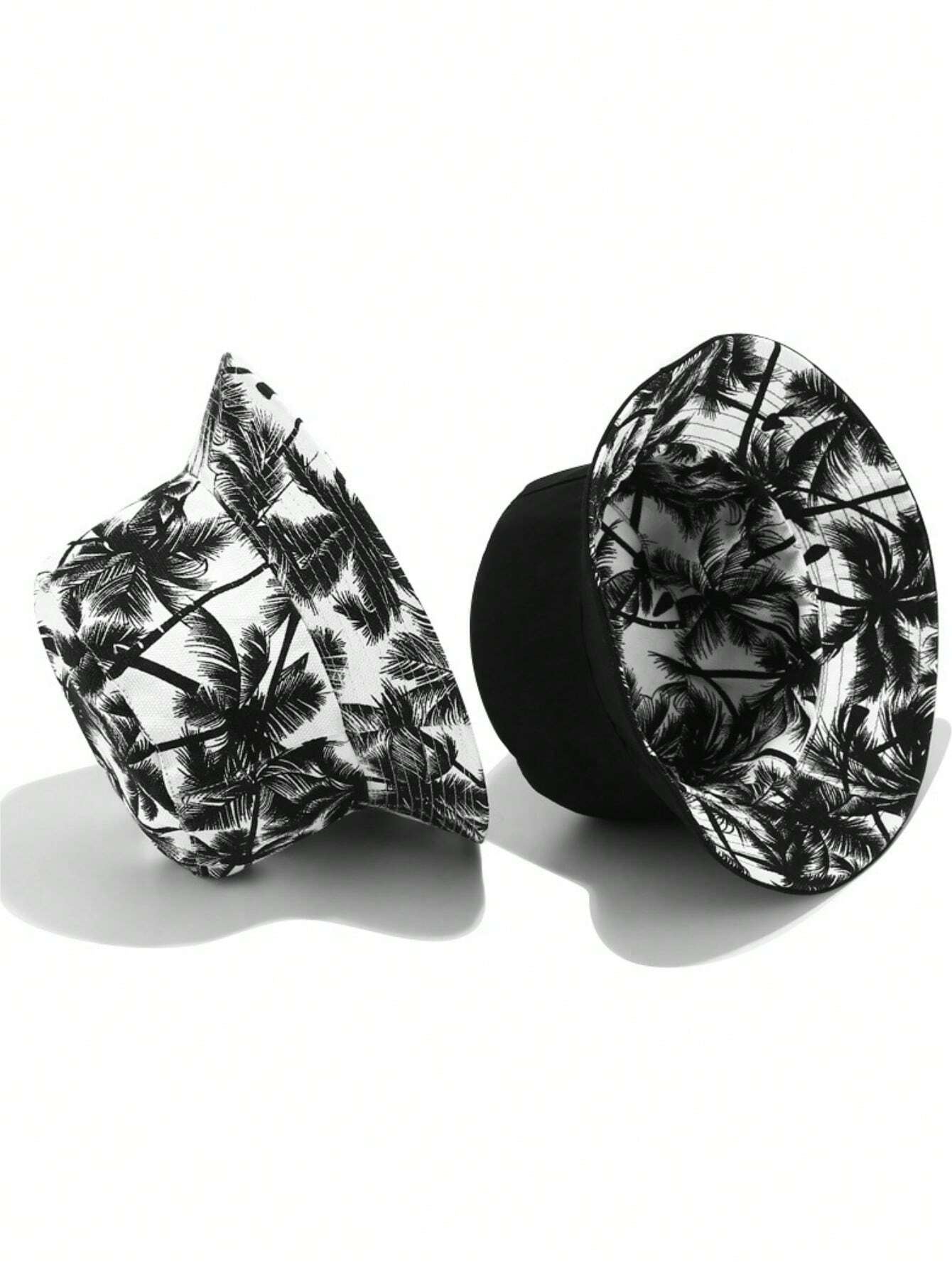 1pc Reversible Coconut Tree Bucket Hat - Black