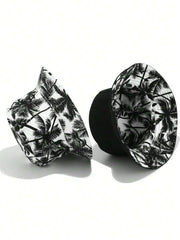 1pc Reversible Coconut Tree Bucket Hat - Black