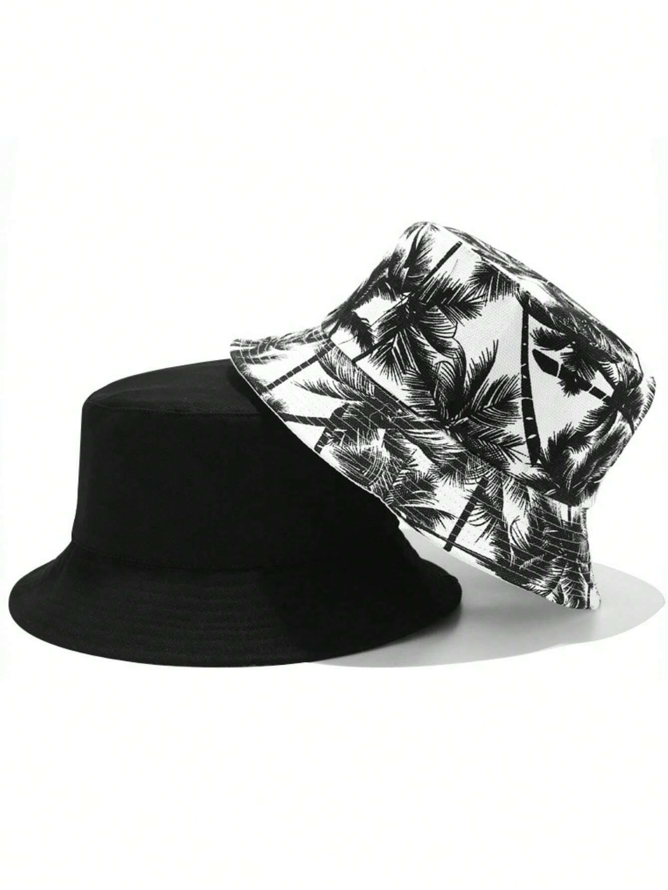 1pc Reversible Coconut Tree Bucket Hat - Black