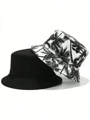 1pc Reversible Coconut Tree Bucket Hat - Black