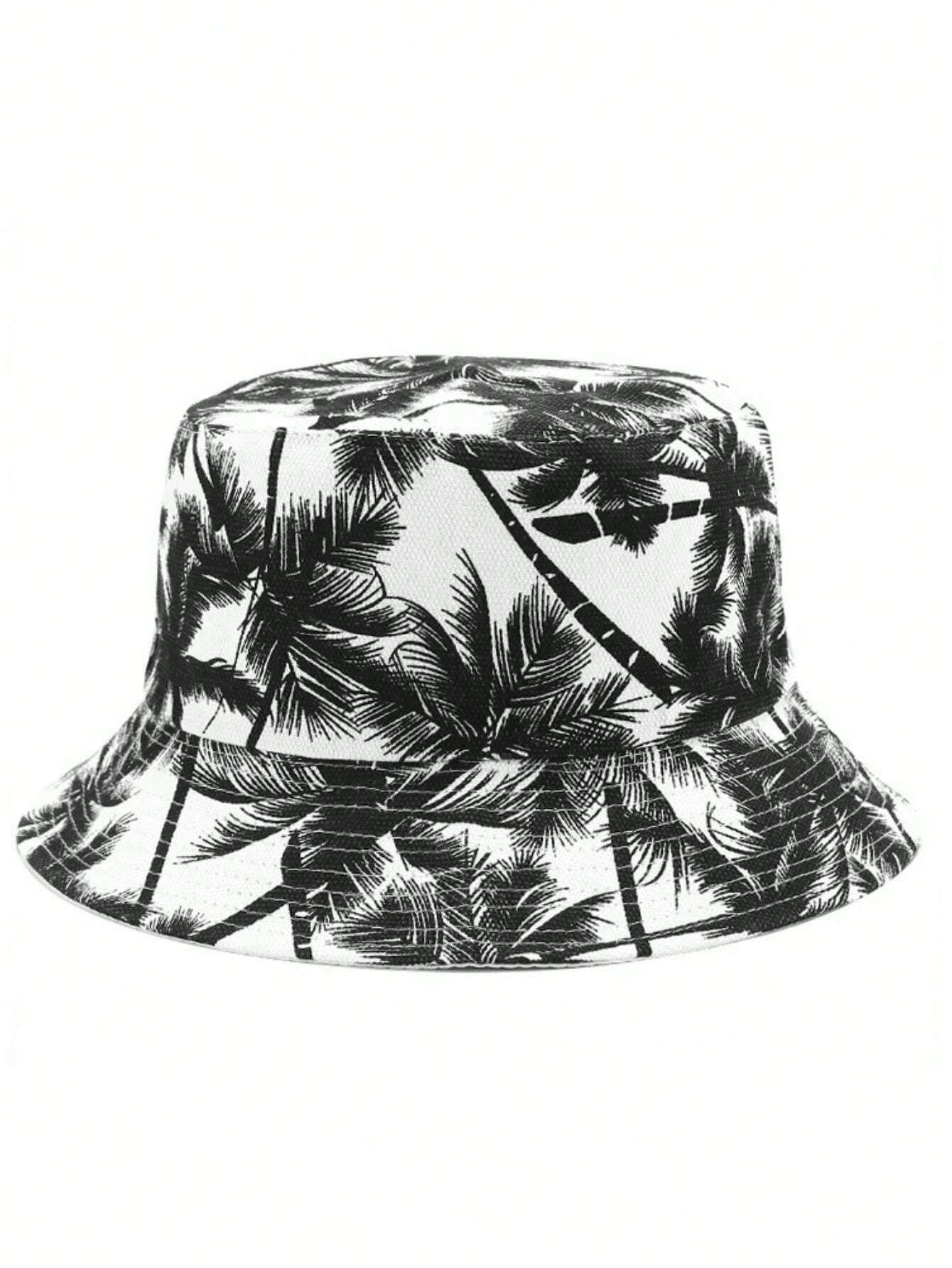 1pc Reversible Coconut Tree Bucket Hat - Black