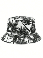 1pc Reversible Coconut Tree Bucket Hat - Black