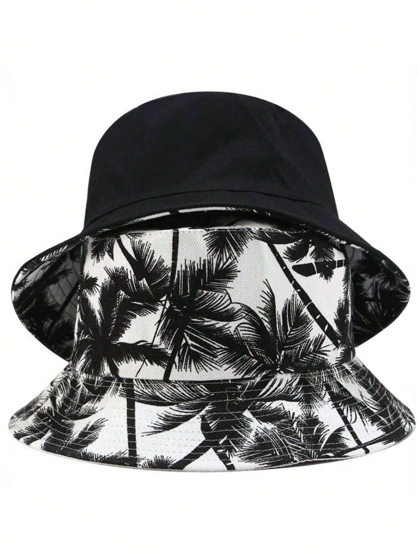 1pc Reversible Coconut Tree Bucket Hat - Black