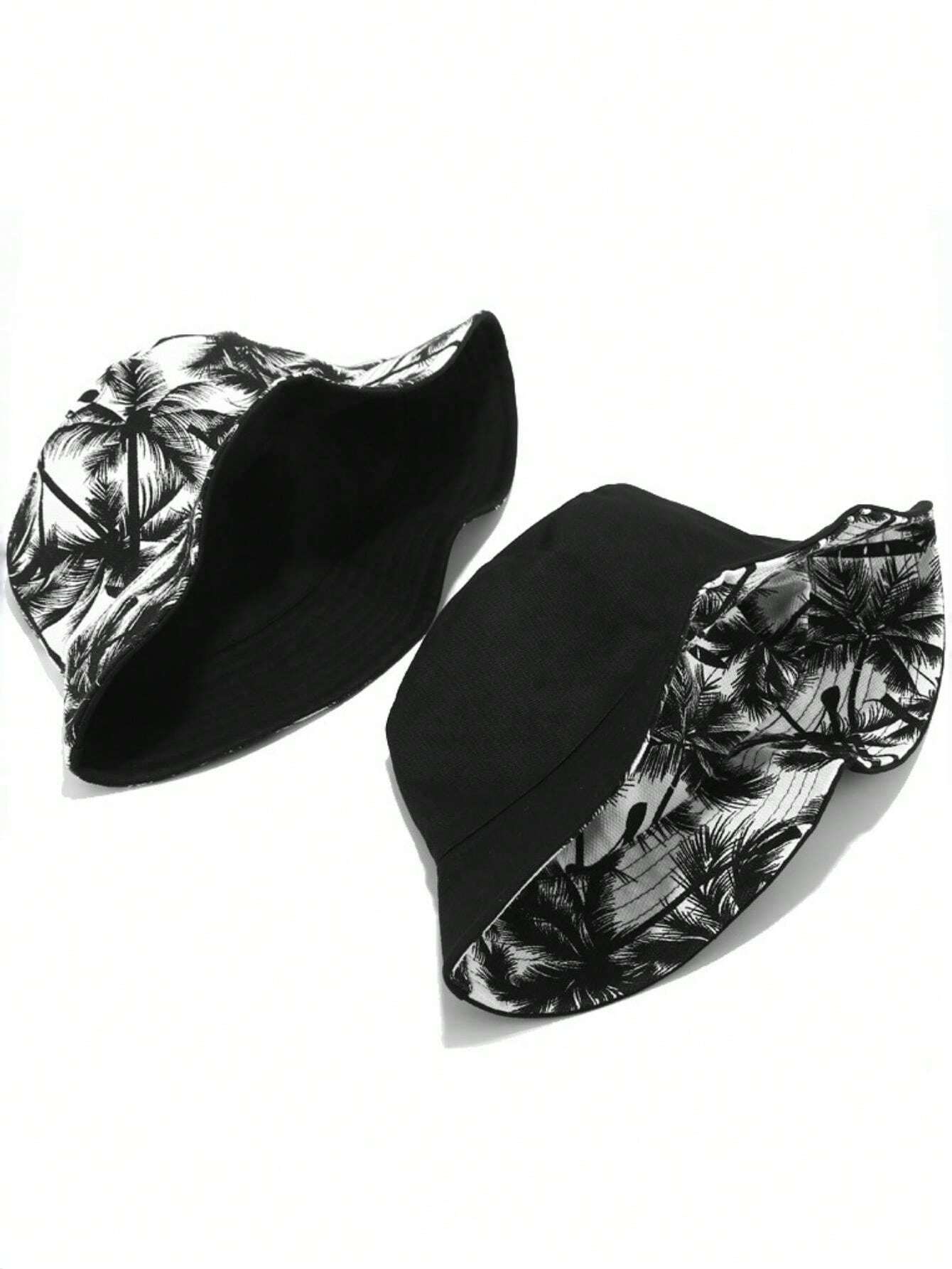 1pc Reversible Coconut Tree Bucket Hat - Black