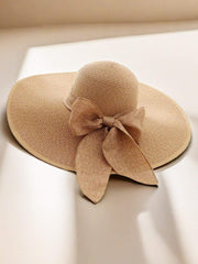 Solid Wide Brim Straw Hat Boho Valentine's Day Valentines