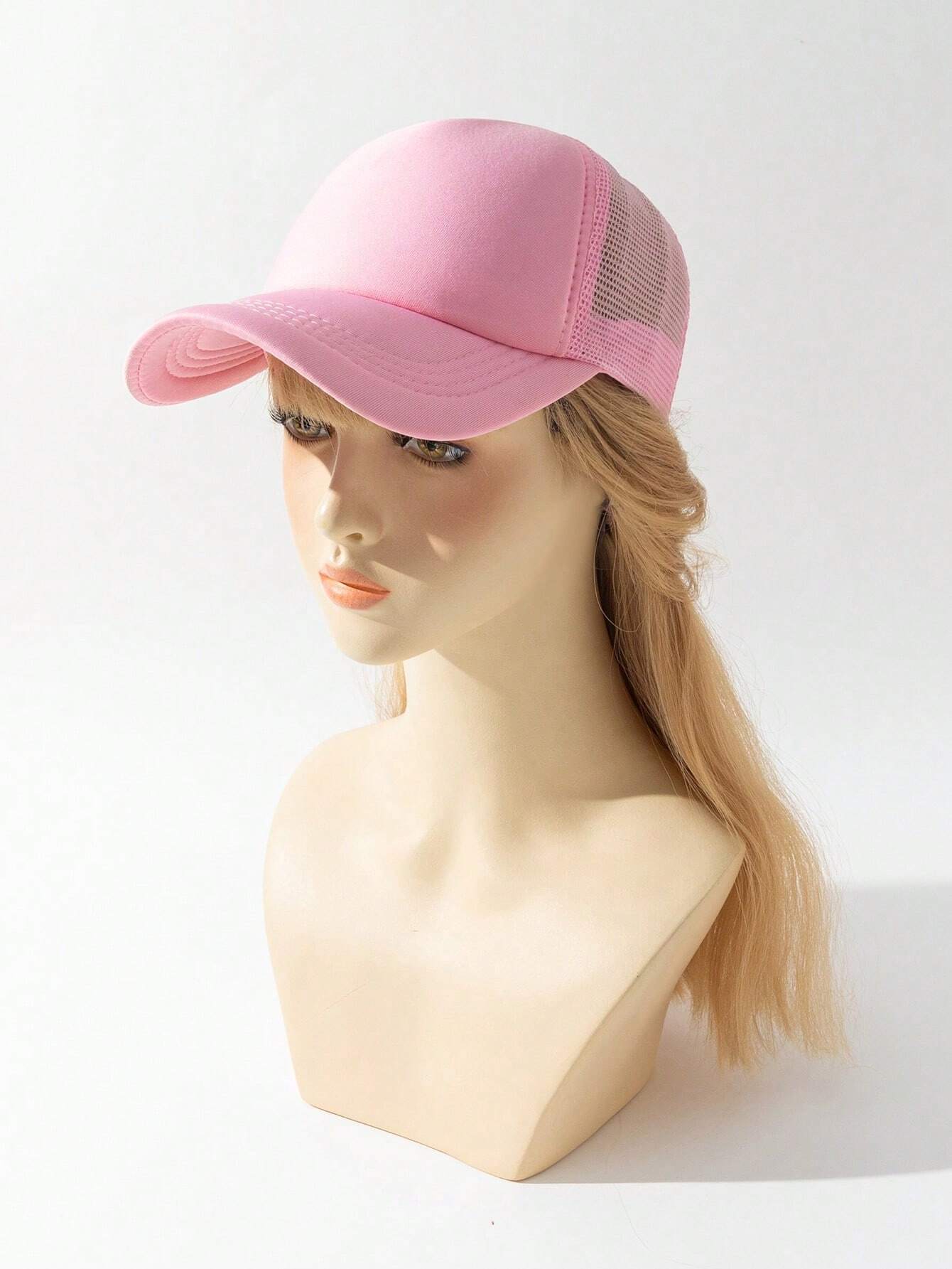 1pc Solid Color Mesh Baseball Cap - Pink