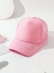 1pc Solid Color Mesh Baseball Cap - Pink