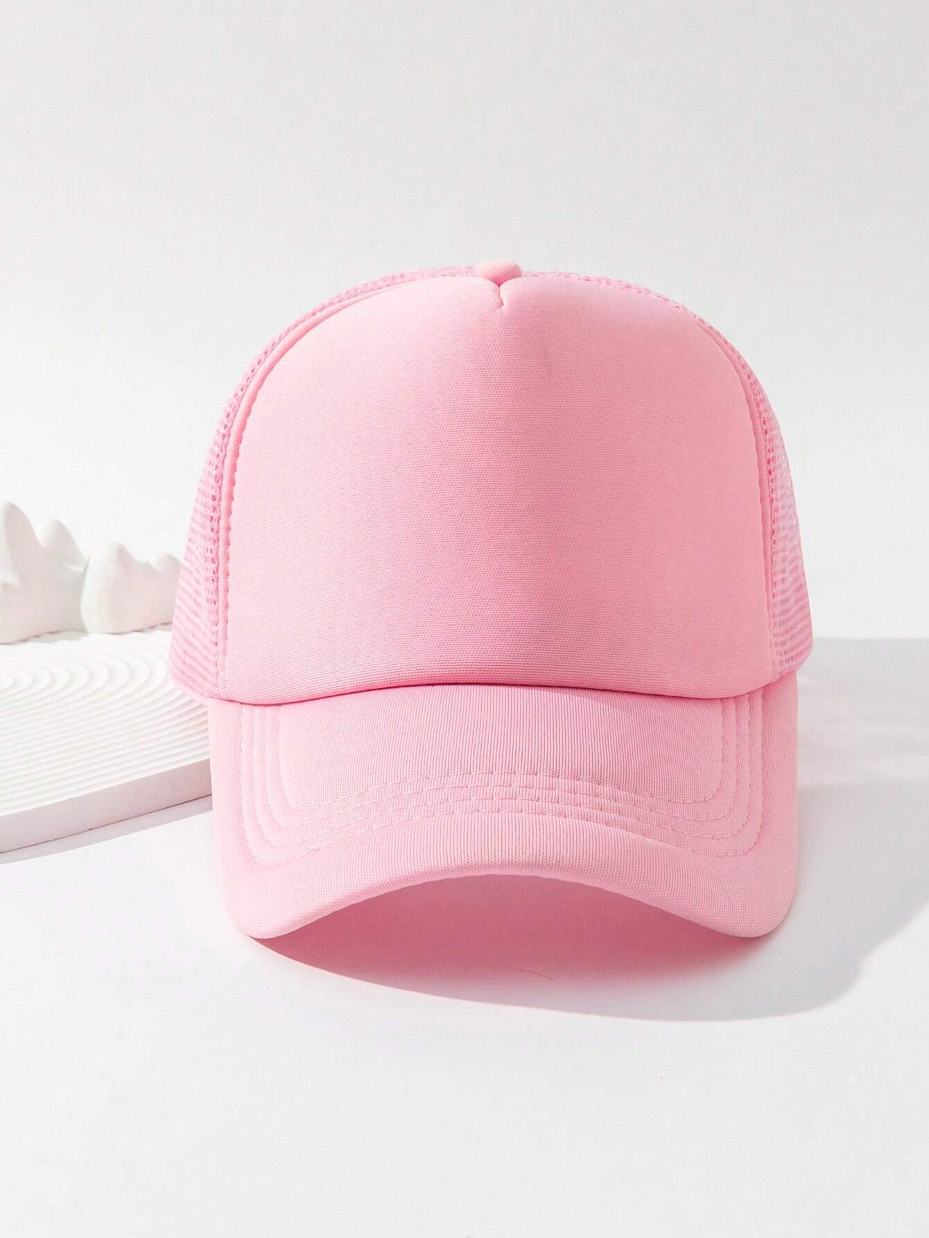 1pc Solid Color Mesh Baseball Cap - Pink