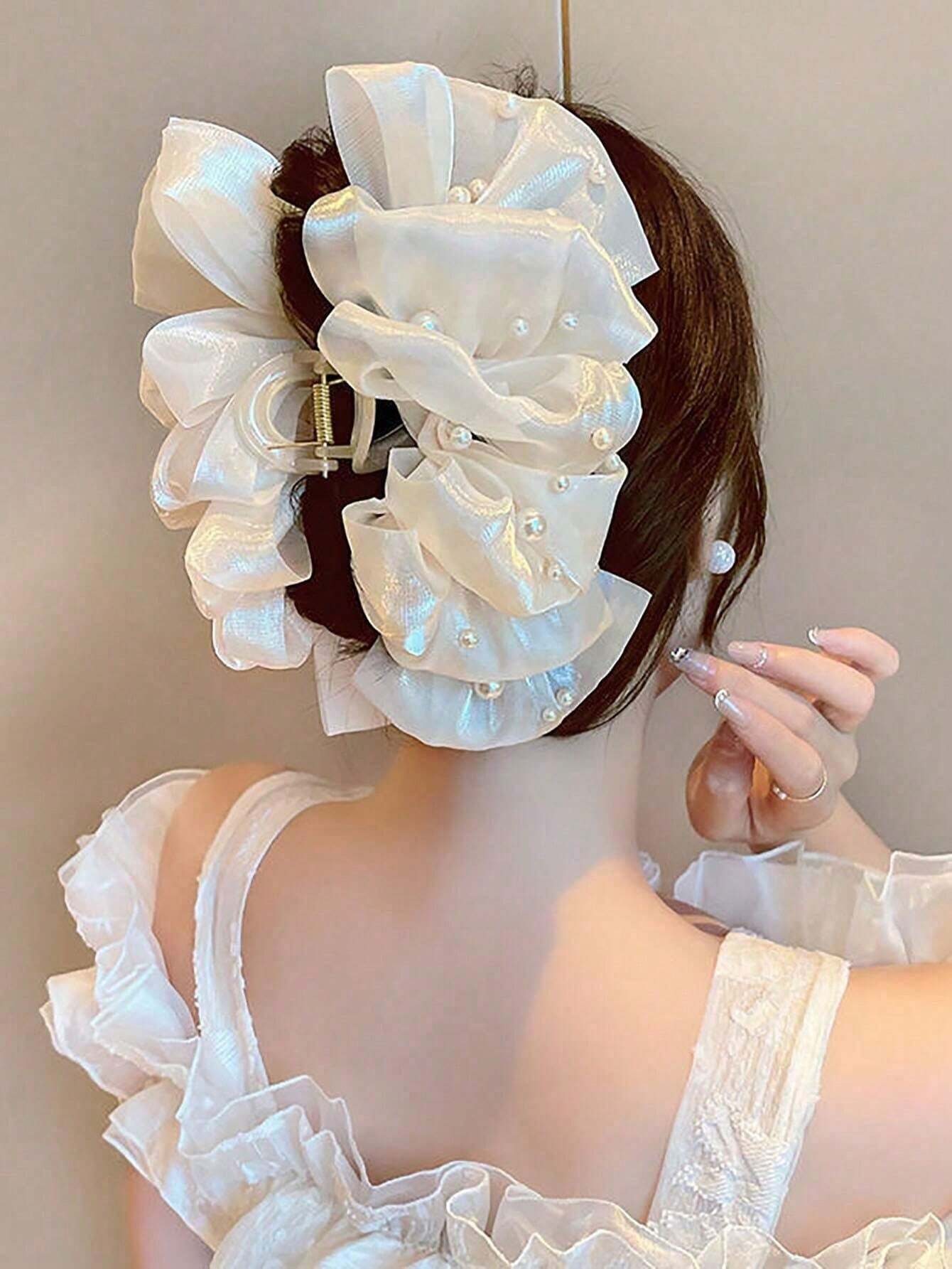 1pc Large Organza Pearl Hair Claw Clip